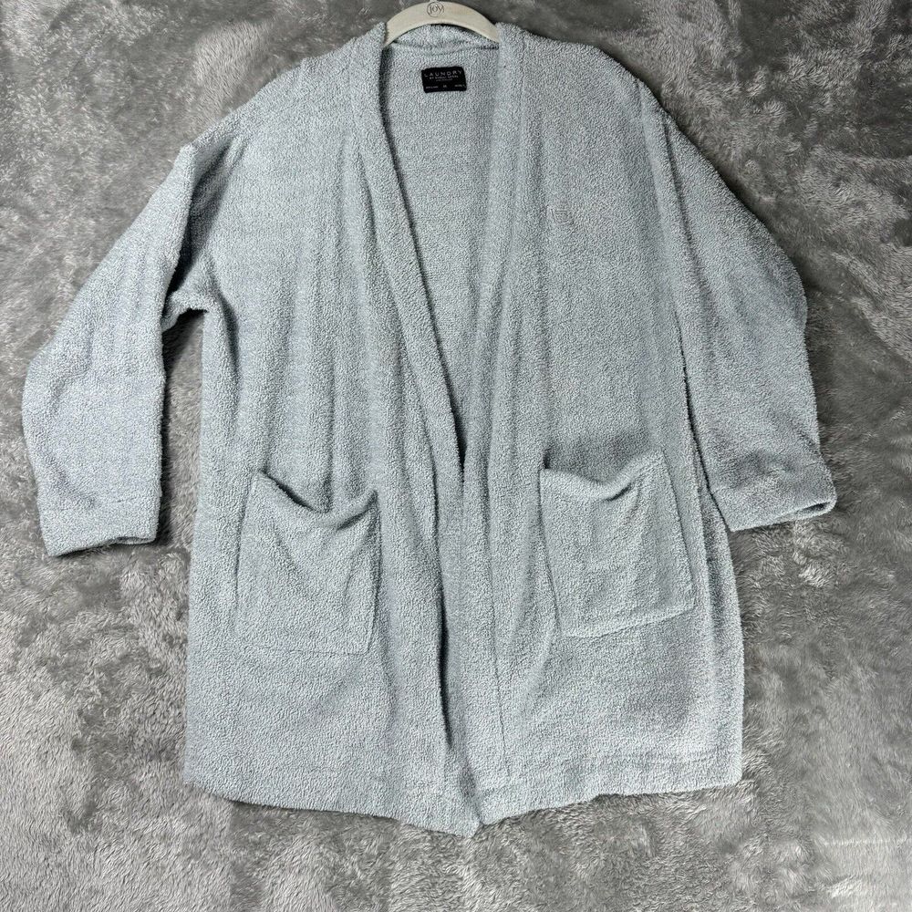 Laundry Shelli Segal Sweater Womens M Gray Plush Terry Robe Open Front‎ Cardigan